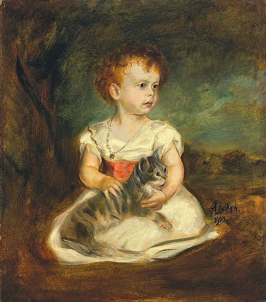 Portrait of a little girl with cat